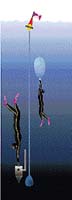Potápění bez omezení - váha zátěže, kterou má potápěč připnutu k tělu, není omezená, při výstupu mu pomáhá balon naplněný heliem