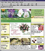 Vstupní stránka serveru www.garden.com s širokou nabídkou květin a dalšího zboží