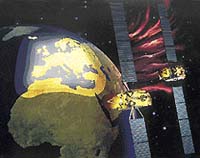 Příklad ozáření Evropy a části Afriky ze satelitů Hot Bird na pozici 13° východně, které provozuje operátor Eutelsat
