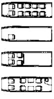 Možnosti uspořádání sedadel u Ae 270; osobní verze, nákladní verze, kombinovaná verze, salonní verze