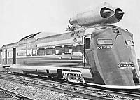 Americký pokusný vlak M 497 s proudovými motory na střeše. V roce 1966 dosáhl rychlosti 294,71 km/h   -  Foto Š New York Central Railroad Publicity Photo