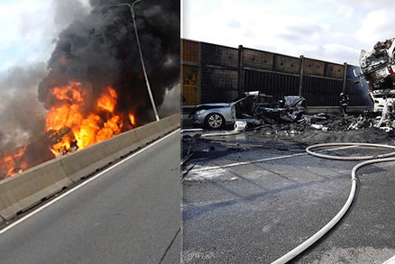 Tragická hromadná nehoda na D1 u Brna: Žena a dítě uhořely v autě, dálnice stála 13 hodin!