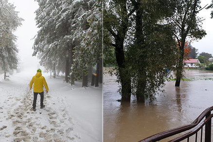 Počasí zkouší sever Moravy: Nejdřív sníh, teď lijáky! Hasiči museli lidi svážet na člunech