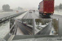 Husté sněžení a popadané větve. Počasí zaskočilo řidiče na západě Čech