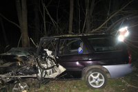 Neunesl rozchod a chtěl se zabít v autě: Opilý a bez řidičáku vrazil přímo do stromu