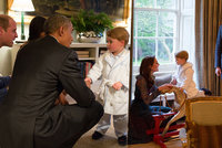 Barack Obama si potřásl rukou s princem Georgem (2), ten byl už v pyžamu