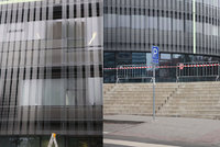 Další sklo spadlo z fasády technické knihovny v Dejvicích. Jako zázrakem se nikdo nezranil