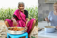 Indická „Dita P.“ vaří na ohni u pole. Její kuchařskou show sledují miliony