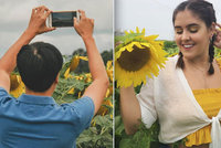 Slunečnicové pole zaplavily tisíce lidí toužící po selfie. Musela zasáhnout policie