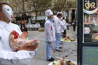 Vegani chtějí změnit návyky „masožravých“ Francouzů. Do výlohy řeznictví házeli cihly