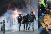 Hořící auta, vodní děla, 135 zraněných a 1700 zadržených. Po protestech v Paříži uklízí