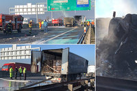 Dálnice D1 na Prahu uzavřena! Řidiče kamionu před uhořením zachránil policista