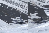Děsivé záběry nehody letadla: Na namrzlé ranveji nedobrzdilo a skončilo v hoře sněhu
