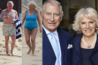 Princ Charles a Camilla šli do plavek! Květované šortky přebily kyselý obličej