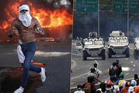 Chaos a plameny. „Svrhněte vládu,“ vyzval Guaidó vojáky. „Zrádci,“ hřímá ministr
