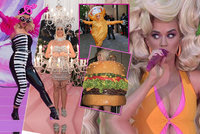 Královna šílených kostýmů: Zpěvačka Katy Perryová vynesla 76 paruk, lustr i hamburger!