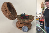 Vášeň Zbyňka z Bílovce: Model traktoru „nacpal“ do skořápky od vlašského ořechu!
