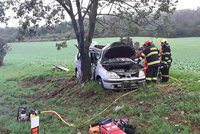 Řidič (19) se vyboural se čtyřmi dětmi na Blanensku: Všichni jsou zranění po nárazu do stromu