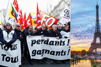 Paříž ochromila obří demonstrace. Zavřeno má Eiffelovka, vlaky a nadzemka stojí
