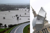Záplavy a vichr, který si pohrává s letadly: Dennis pustoší Británii, povodně hrozí i ve Francii