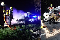 Tragická noc na Chomutovsku: V autě po nehodě uhořel řidič