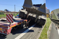 Na Kutnohorsku měl nehodu tank: Při převozu spadl z přívěsu