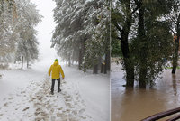 Počasí trápí sever Moravy: Nejdřív sníh, teď lijáky! Hasiči museli lidi svážet na člunech