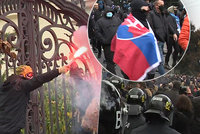 Protest proti opatřením vlády: Hooligans táhli Bratislavou, sprosťárny křičely i děti! V akci vodní děla