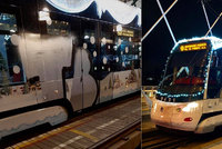 Smutný konec vánoční tramvaje: Vandal ji posprejoval, dopravní podnik polep sundá