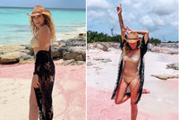 Sexy Lounová natáčí na růžové pláži: Obdivovala domov hollywoodské hvězdy!